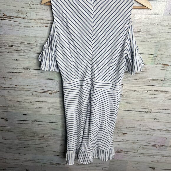 Bb Dakota  white blue striped cold shoulder dress size 4 - Picture 7 of 8